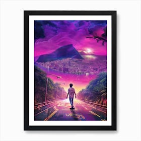 Skateboarding In Rio De Janeiro Brazil Futuristic 4 Art Print