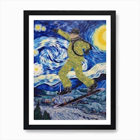 Snowboarding In The Style Of Van Gogh 2 Art Print