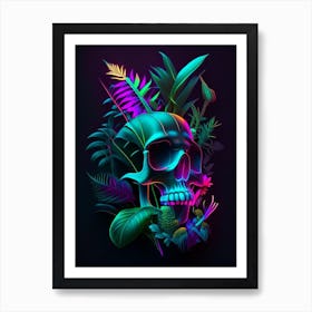 Skull With Neon Accents 2 Botanical Art Print