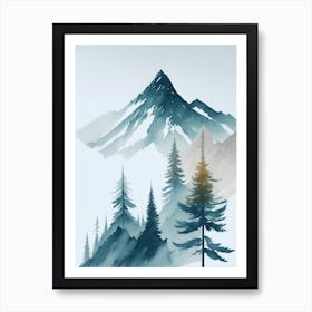 Mountain And Forest In Minimalist Watercolor Vertical Composition 7 Art Print