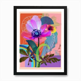 Anemone 3 Neon Flower Collage Art Print