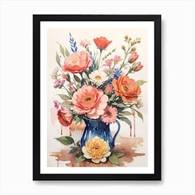 Simple Watercolor Drawing, Simple Ink Lines, Watercolor Drip, A Bouquet Of Flowers, Tiny Flowers, Hand Painted, Art By Mschiffer, Sharp Focus, Colorful, High Contrast, Art Print