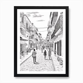 View Of Puerto Escondido, Mexico Line Art Black And White 3 Art Print