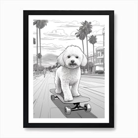 Bichon Frise Dog Skateboarding Line Art 2 Art Print