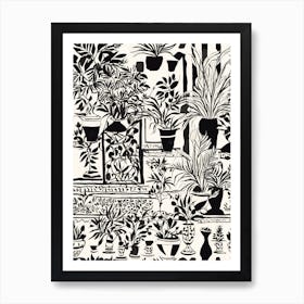 Room Full Of Plants black and white Art Print