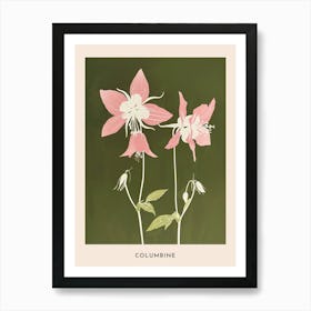 Pink & Green Columbine 3 Flower Poster Art Print