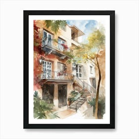 La Barceloneta Neighborhood, Watercolour 2 Art Print