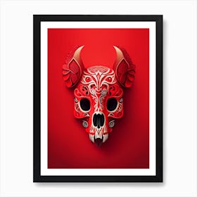 Animal Skull Red 3 Mexican Art Print