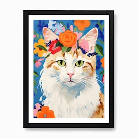Turkish Angora Cat With A Flower Crown Painting Matisse Style 4 Art Print