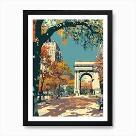 Washington Square Park New York Colourful Silkscreen Illustration 4 Art Print