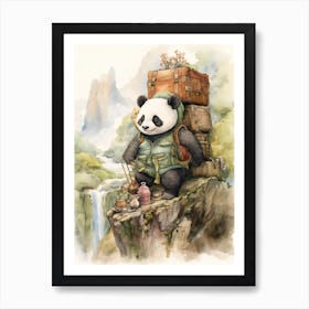 Panda Art Traveling Watercolour 1 Art Print