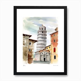 Pisa, Tuscany, Italy 3 Watercolour Travel Poster Art Print