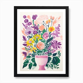 Colourful Flower Still Life In Risograph Style 8 Art Print