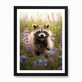 Cute Funny Cozumel Raccoon Running On A Field Wild 1 Art Print