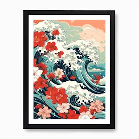 Great Wave With Jasmine Flower Drawing In The Style Of Ukiyo E 1 Art Print