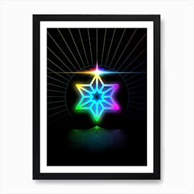 Neon Geometric Glyph in Candy Blue and Pink with Rainbow Sparkle on Black n.0226 Art Print