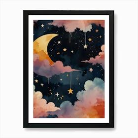 Moon And Stars Wallpaper Art Print