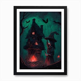 Dark Forest Witch Cottage Art Print