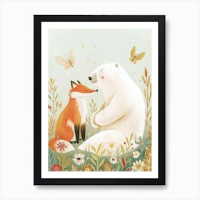 Polar Bear And A Fox Storybook Illustration 3 Art Print