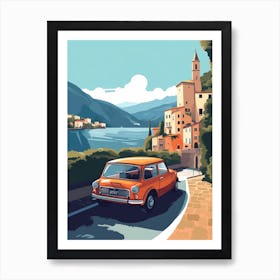A Mini Cooper In Amalfi Coast, Italy, Car Illustration 4 Art Print