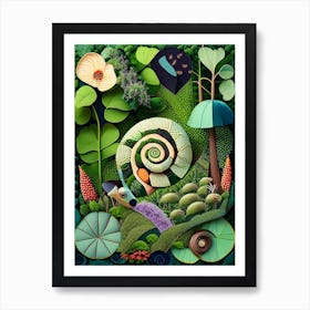 Garden Snail Woodland Patchwork Art Print