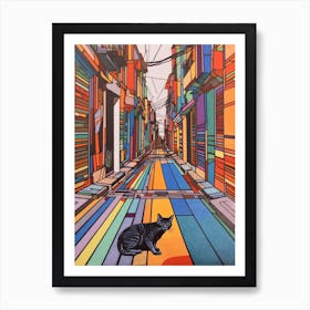 Painting Of Buenos Aires With A Cat In The Style Of Minimalism, Pop Art Lines 4 Art Print