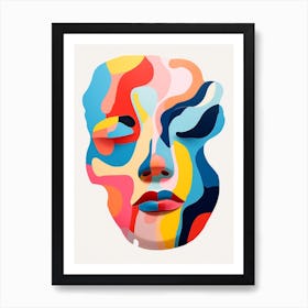 Blue Peach Yellow Colourful Face 2 Art Print