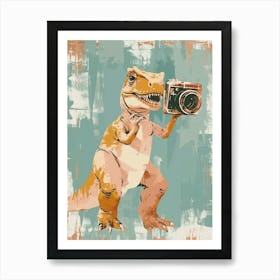 Dinosaur Taking A Photo On An Analogue Camera Muted Pastels 2 Art Print