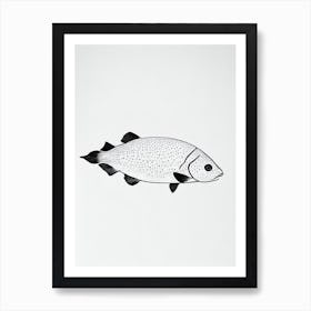 Barreleye Fish Black & White Drawing Art Print