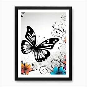 Butterfly And Flowers 7 Art Print