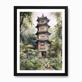 Painting Of A Dog In Shanghai Botanical Garden, China In The Style Of Watercolour 01 Art Print