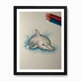 Dolphin Drawing Art Print