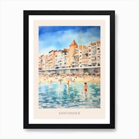 Swimming In Santander Spain Watercolour Poster Art Print