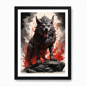 Fenrir Wearing Flames Art Print