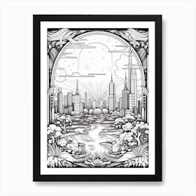 Melbourne, Australia, Tarot Card Travel  Line Art 2 Art Print