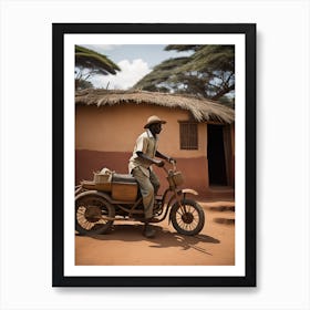 Man On Motorcycle In Africa Art Print