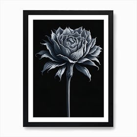 A Carnation In Black White Line Art Vertical Composition 12 Art Print