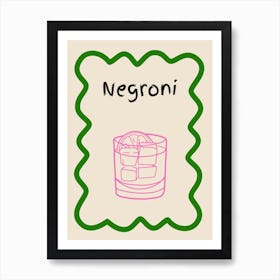 Negroni Doodle Poster Green & Pink Art Print