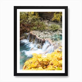 Turquoise Water Yellow Leaves Art Print