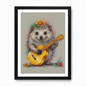 Hedgehog Playing Guitar Art Print