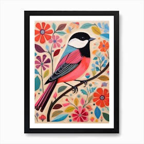 Pink Scandi Carolina Chickadee 3 Art Print