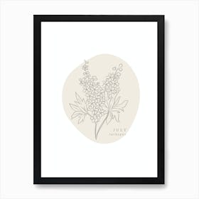 July Larkspur  Birth Flower | Neutral Florals Art Print