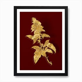 Vintage Tree Mallow Botanical in Gold on Red n.0502 Art Print