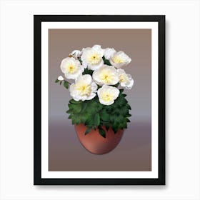 White Peony Flowers In The Old Pot On A Beige Background Art Print