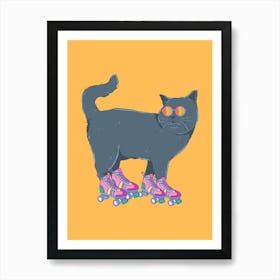 Groovy Cat On Roller Skates Art Print