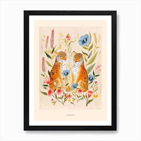 Folksy Floral Animal Drawing Leopard 5 Poster Art Print