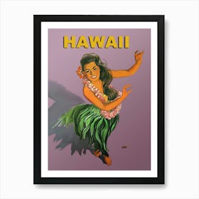 Hawaii, Hula Girl Dance, Vintage Travel Poster Art Print