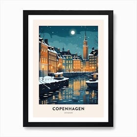 Winter Night  Travel Poster Copenhagen Denmark 1 Art Print