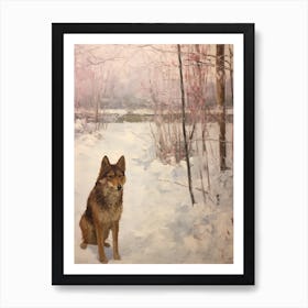 Vintage Winter Animal Painting Red Wolf 3 Art Print