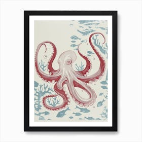 Octopus Making Bubbles Linocut Inspired 2 Art Print